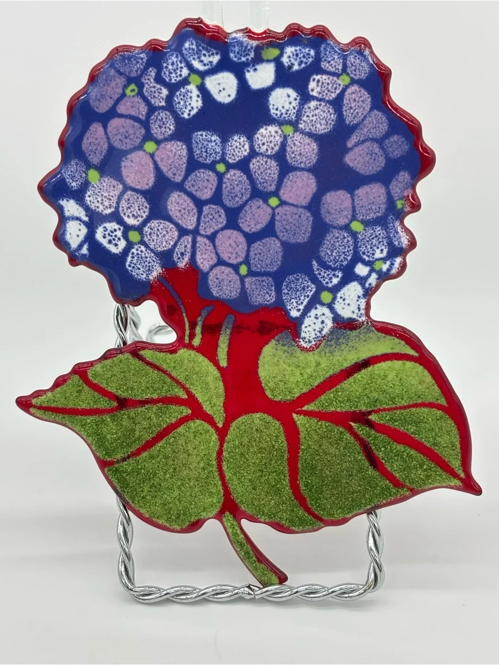 Hand Blown Glass Hydrangea Flower Suncatcher Purple Whimsical Boho Cottagecore